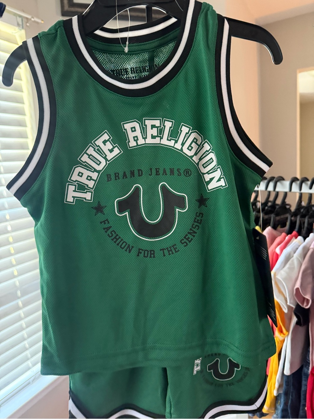 True Religion Green Mesh Basketball Tank Top with Black-Trim